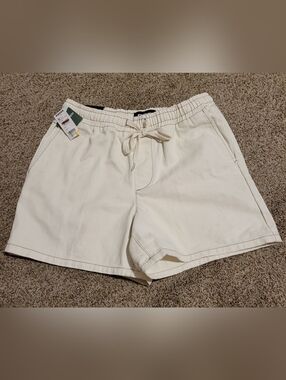 RSQ Cream Denim Drawstring Shorts